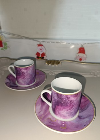 Mor Mermer Desenli 4'lü Fincan ve Tabak Seti - Görsel 3