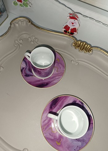 Mor Mermer Desenli 4'lü Fincan ve Tabak Seti - Görsel 4