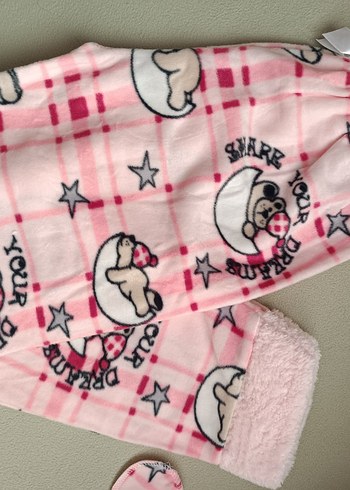 Kız Çocuk Pembe polar pijama takımı - Görsel 4