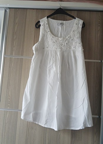 Nakışlı Beyaz Hamile Gecelik Mini - Görsel 2