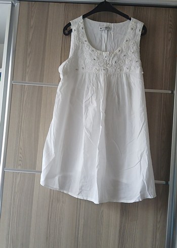 Nakışlı Beyaz Hamile Gecelik Mini - Görsel 3