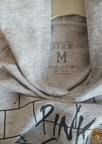 Gri Baskılı Kadın Sweatshirt Kapüşonlu - Görsel 3