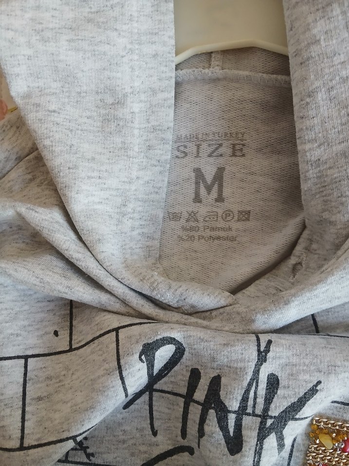 Gri Baskılı Kadın Sweatshirt Kapüşonlu - Görsel 3