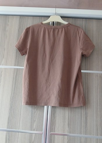 Baskılı Kısa Kollu Kahverengi Kadın Tişört - Görsel 2
