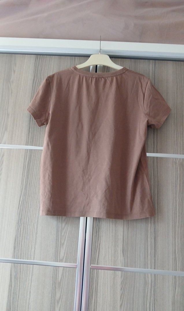 Baskılı Kısa Kollu Kahverengi Kadın Tişört - Görsel 2