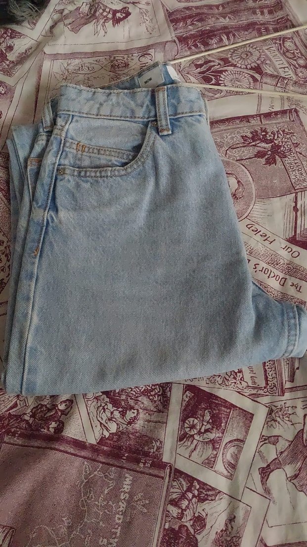 Kadın Mavi Midi Boy Bol Kesim Denim Jean - Görsel 2