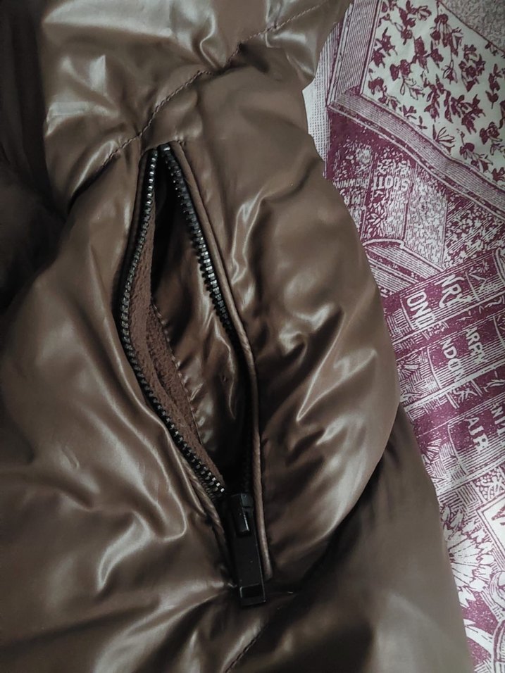 Kahverengi Deri Kadın Kışlık Mont - Görsel 3