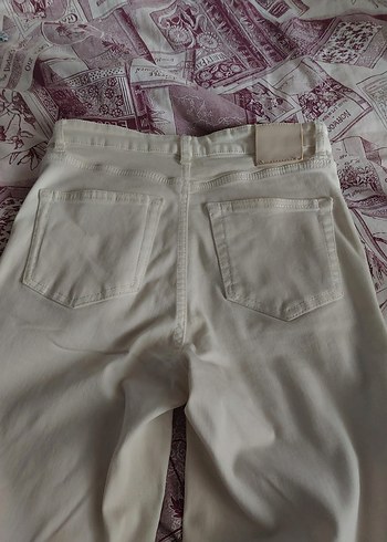 Beyaz Pamuklu Midi Kumaş Pantolon - Görsel 4