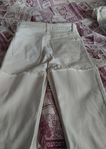 Düğmeli Beyaz Midi Boy Kadın Jean - Görsel 5