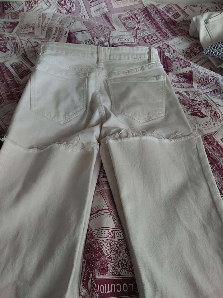 Düğmeli Beyaz Midi Boy Kadın Jean - Görsel 5