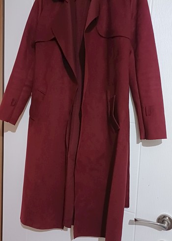 Bordo Kadın Süet Uzun Kuşaklı Trençkot