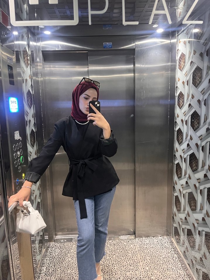 Siyah Denim Kadın Kuşaklı Ceket - Görsel 2