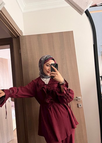 Bordo Uzun Kollu Salaş Kadın Takım - Görsel 2