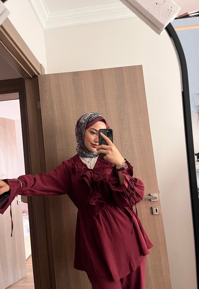 Bordo Uzun Kollu Salaş Kadın Takım - Görsel 2