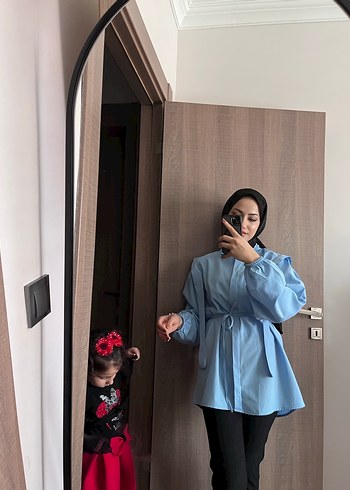 Mavi Denim Midi Uzun Kollu Gömlek - Görsel 2