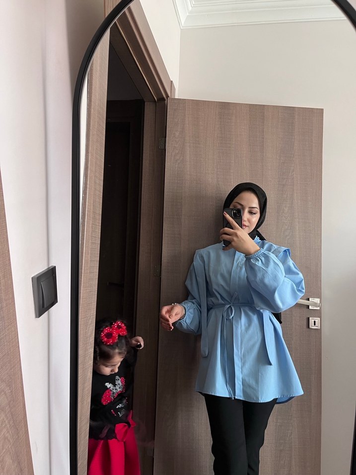 Mavi Denim Midi Uzun Kollu Gömlek - Görsel 2