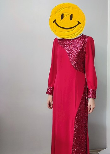 Abiye Pullu Drapeli Pembe Uzun Abiye Elbise