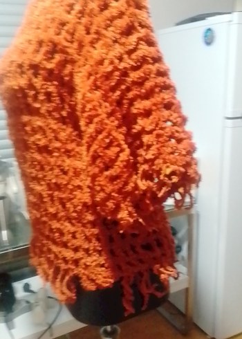 Bohem Tarzda Kahverengi Örgü Kadın Kazak - Görsel 4