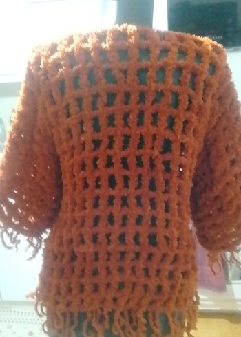 Bohem Tarzda Kahverengi Örgü Kadın Kazak - Görsel 5