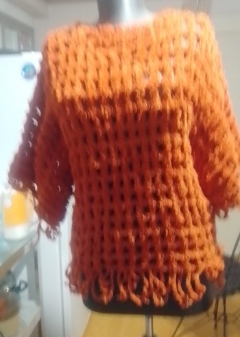 Bohem Tarzda Kahverengi Örgü Kadın Kazak - Görsel 2