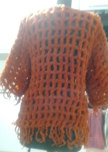 Bohem Tarzda Kahverengi Örgü Kadın Kazak - Görsel 6