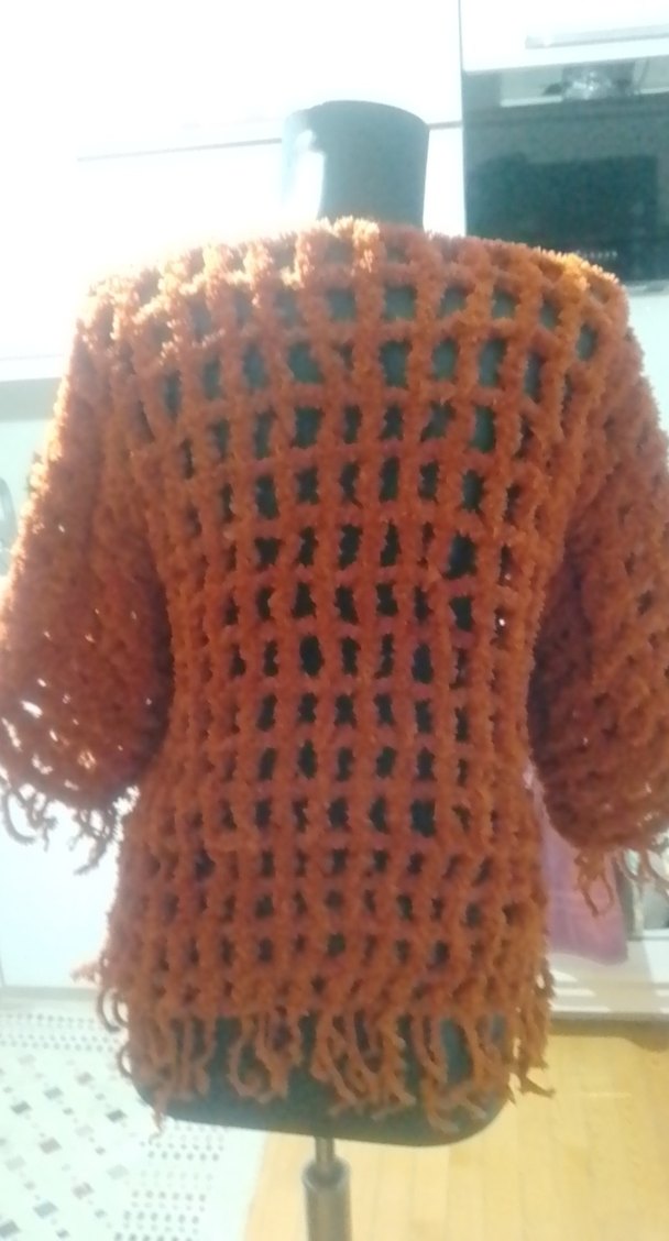 Bohem Tarzda Kahverengi Örgü Kadın Kazak - Görsel 5