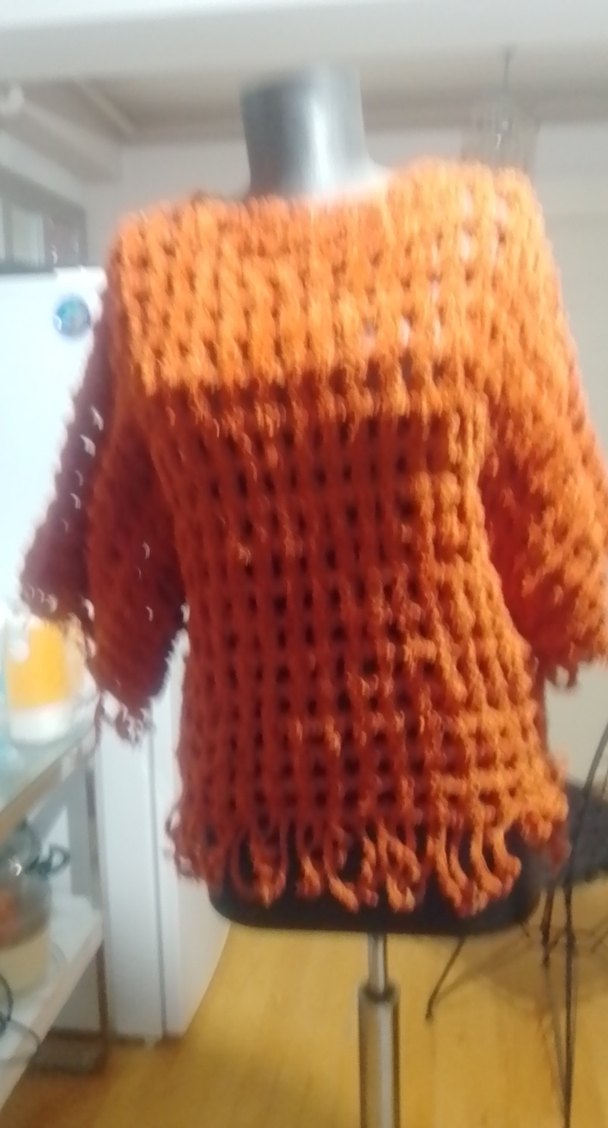 Bohem Tarzda Kahverengi Örgü Kadın Kazak - Görsel 2