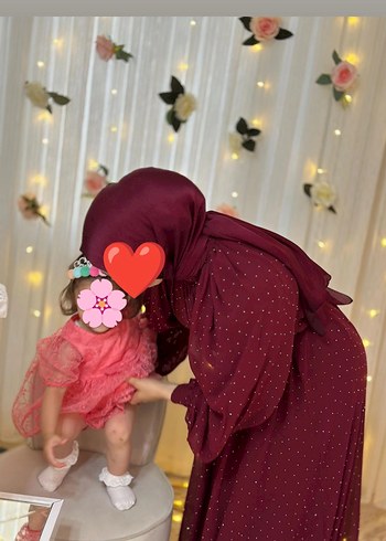 40 Beden Bordo Uzun Kollu Puantiyeli Uzun Elbise