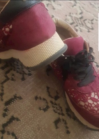 38 Beden bordo Renk Bordo Süet Dantelli Kadın Spor Ayakkabı