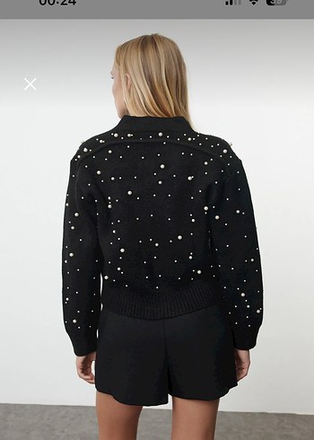 TrendyolMilla Siyah İncili Hırka - Görsel 3