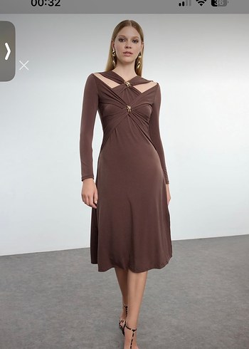 Trendyolmilla Acı Kahve Midi Elbise - Görsel 5