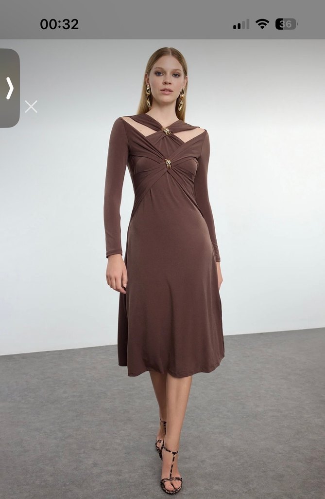 Trendyolmilla Acı Kahve Midi Elbise - Görsel 5