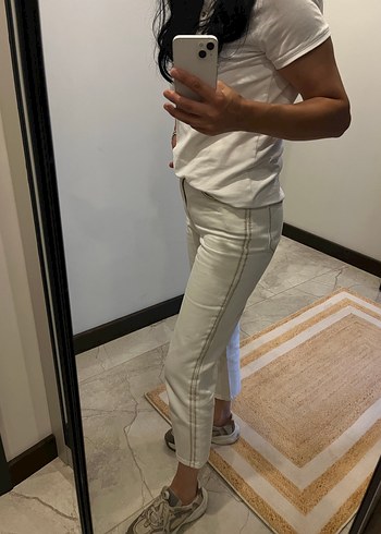 34 Beden Krem Midi Dar Kesim Denim Kadın Jean