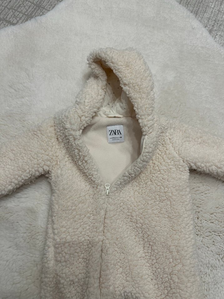 Zara Marka Kürklü Kapüşonlu Bebek Kız Tulumu - Görsel 2