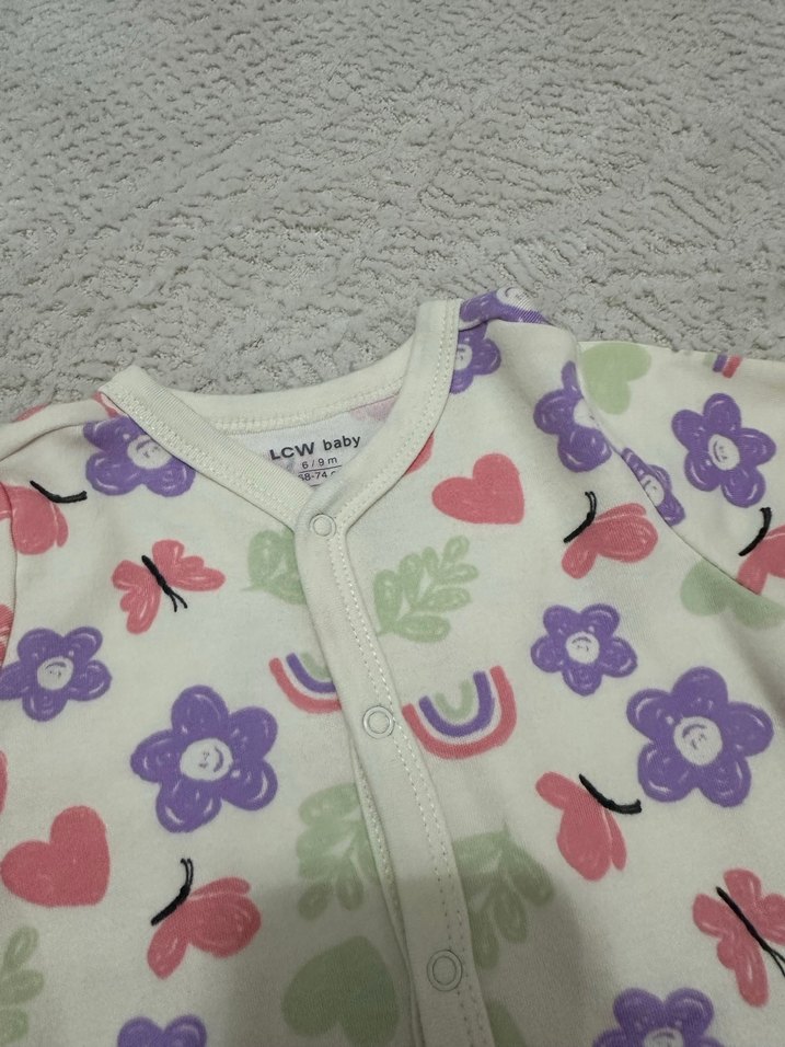 Renkli Çiçekli Bebek Tulum, Düğmeli - Görsel 3