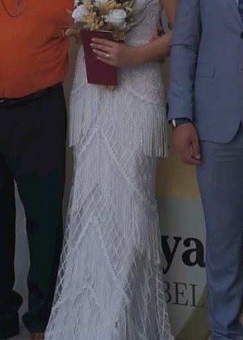 Bohem Tarz V Yaka Uzun Denizkızı Gelinlik - Görsel 5