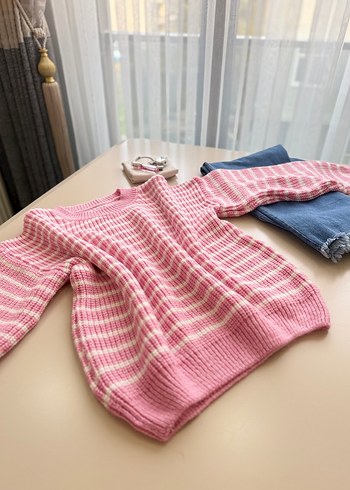 Pembe Örgü Kadın Triko Kazak - Görsel 3