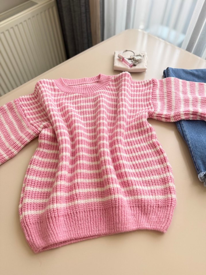 Pembe Örgü Kadın Triko Kazak - Görsel 2