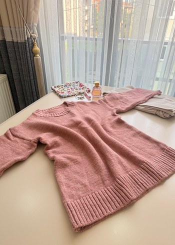 Pembe Örgü Salaş Kadın Kazak - Görsel 2