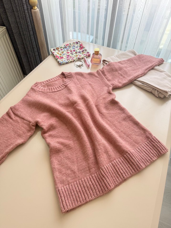 Pembe Örgü Salaş Kadın Kazak - Görsel 3