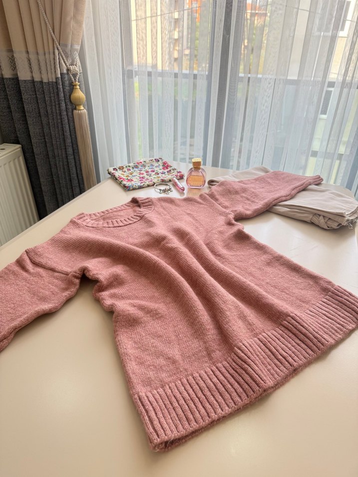 Pembe Örgü Salaş Kadın Kazak - Görsel 2