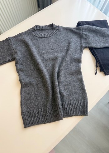 Gri Kadın Triko Bisiklet Yaka Kazak - Görsel 3