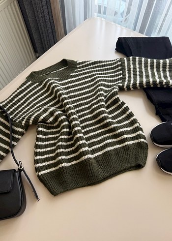 Çizgili Örgü Kadın Kazak - Görsel 3