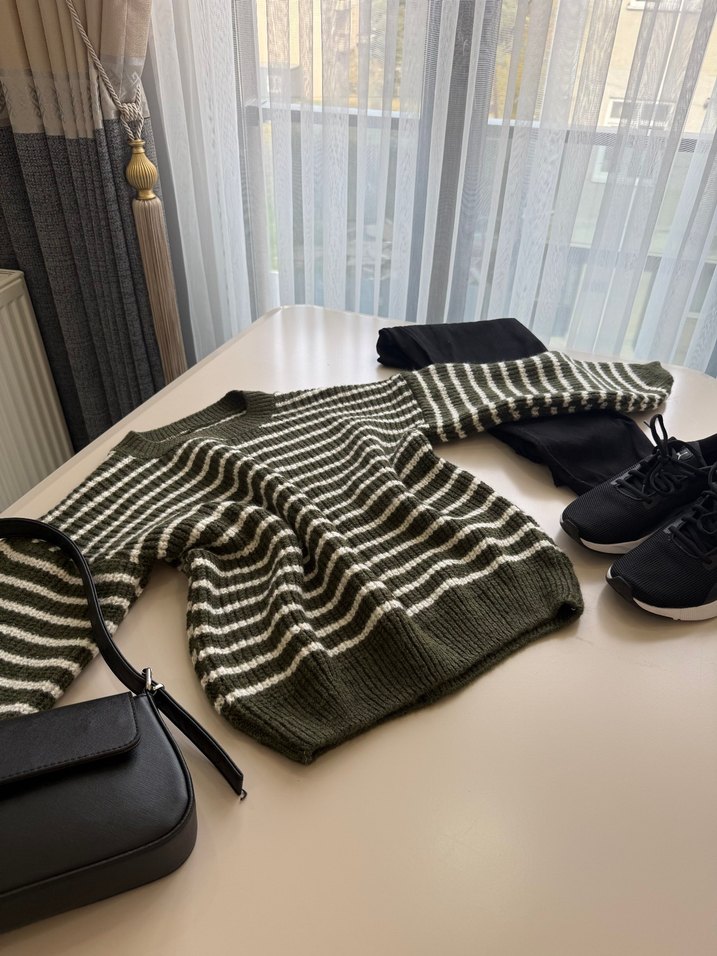 Çizgili Örgü Kadın Kazak - Görsel 2