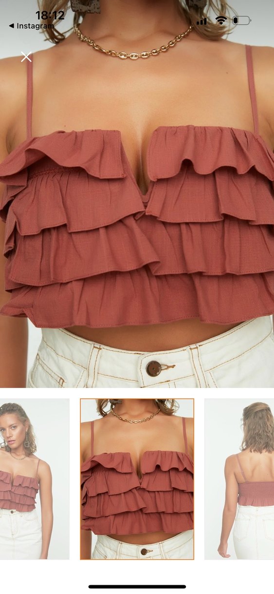 Fırfırlı V Yaka Kısa Pamuklu Bluz SIFIR ÜRÜN - Görsel 3