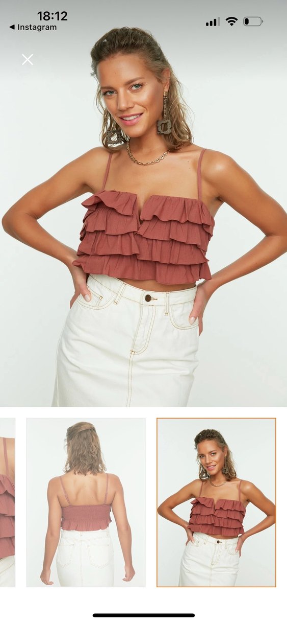 Fırfırlı V Yaka Kısa Pamuklu Bluz SIFIR ÜRÜN - Görsel 4