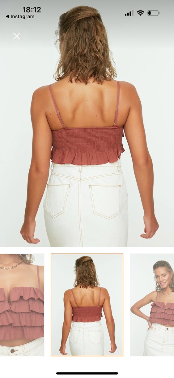 Fırfırlı V Yaka Kısa Pamuklu Bluz SIFIR ÜRÜN - Görsel 5