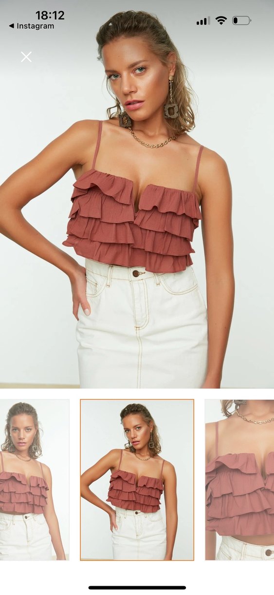 Fırfırlı V Yaka Kısa Pamuklu Bluz SIFIR ÜRÜN - Görsel 2