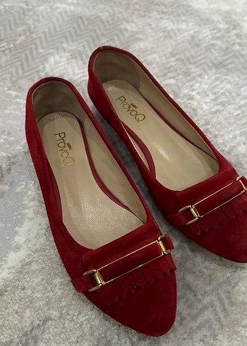 Klasik Kırmızı Süet Tokalı Kadın Babet - Görsel 2