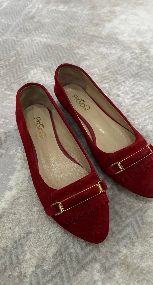 Klasik Kırmızı Süet Tokalı Kadın Babet - Görsel 2